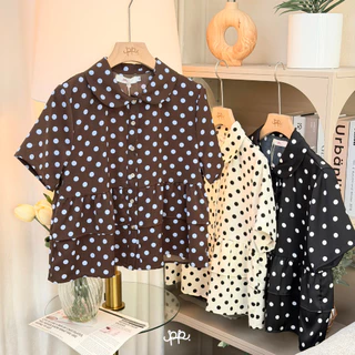 POI Polkadot เสื้อคอปกผ้าเจลลี่ระบายชายลายจุด ใส่สบาย L023D7