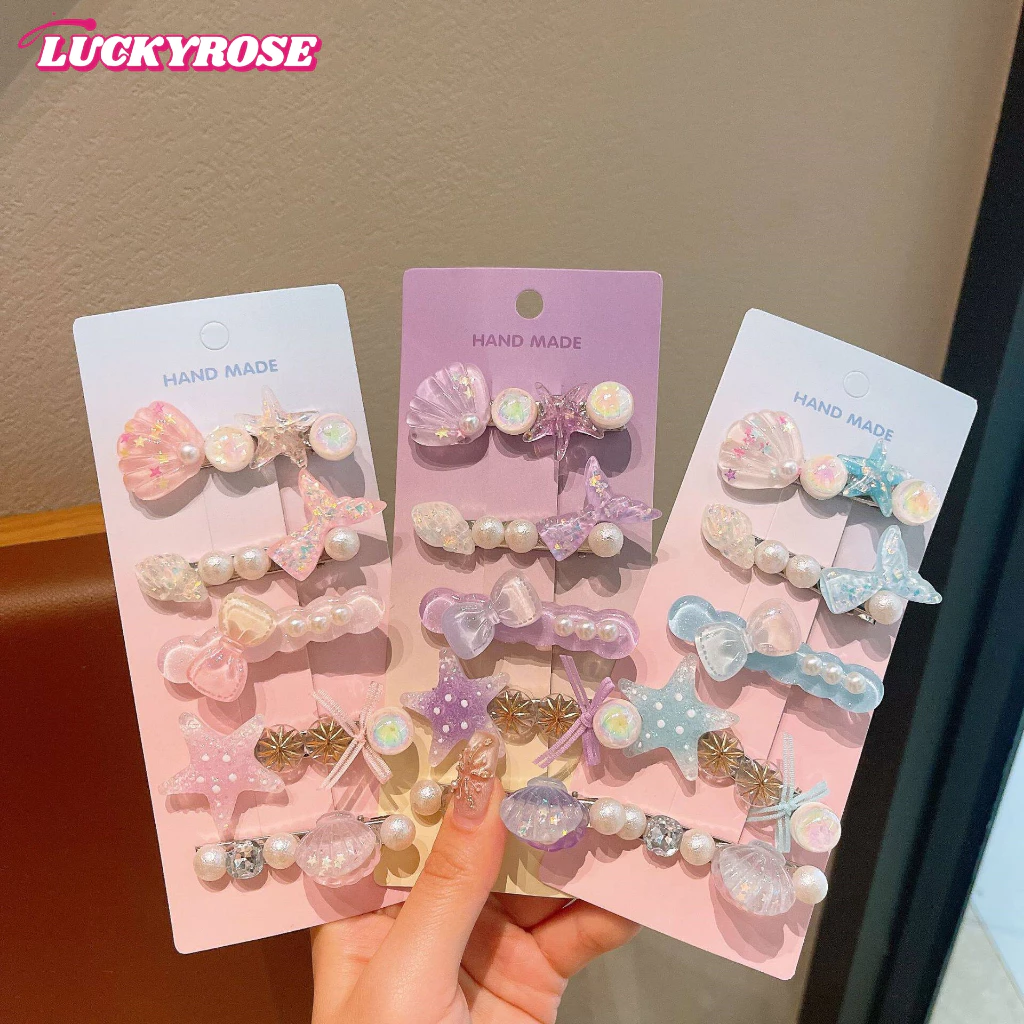 LUCKYROSE กิ๊บติดผม แนวทะเล สไตล์การ์ตูนน่ารัก ดาวทะเล เปลือกหอย ไข่มุก สำหรับจัดแต่งหน้าม้าเด็กสาว