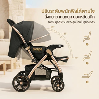 Beige รถเข็นเด็ก🔥🔥🔥 พับง่าย นั่งสบาย มีถาดหน้า หลังคากว้าง ล้อใหญ่ เข็นนุ่ม เหมาะสำหรับทุกวัน