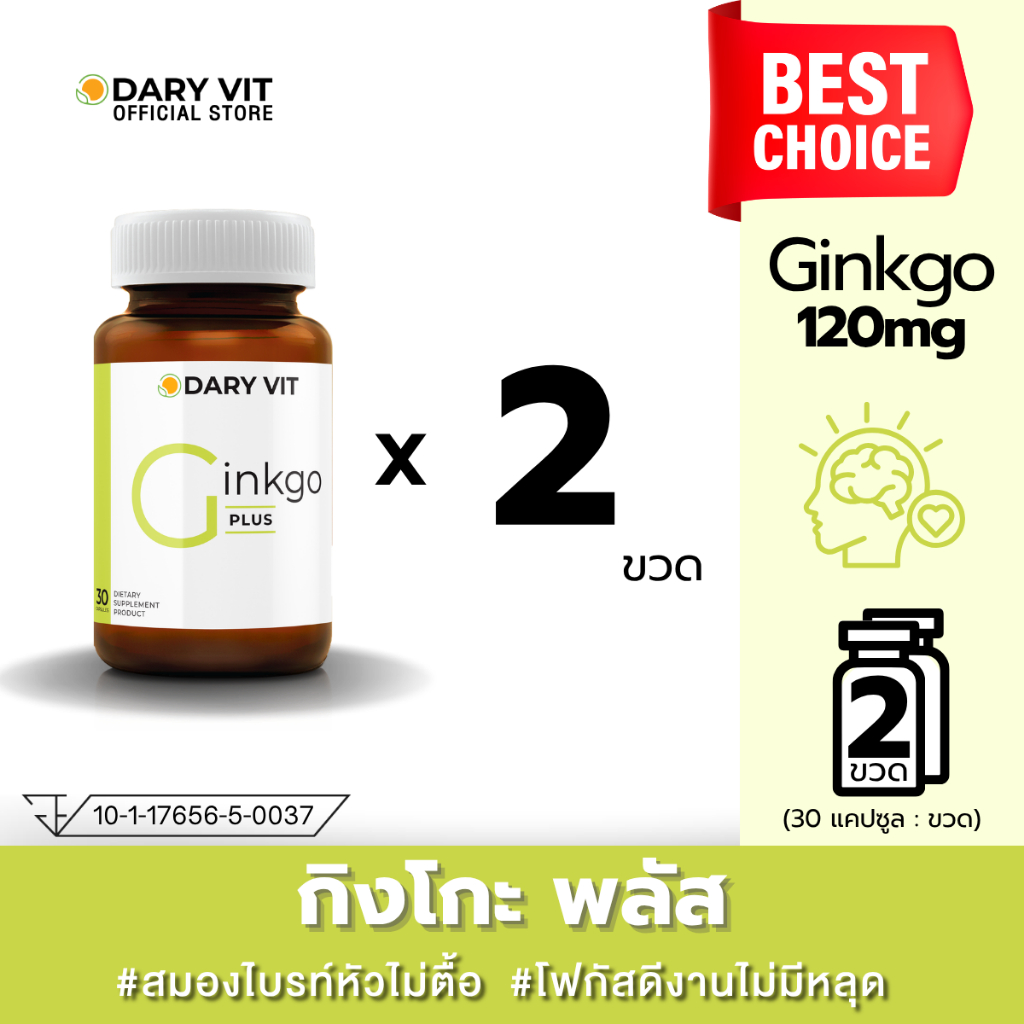 แพ็คคู่ 2 กระปุก Dary Vit Ginkgo Plus ดารี่ วิต อาหารเสริม สารสกัด จาก ใบแปะก๊วย โสม