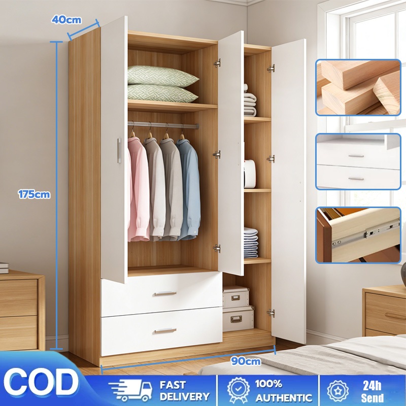 ตู้เสื้อผ้า 4 ประตู ตู้เสื้อผ้าไม้ คุณภาพสูง แข็งแรงทนทาน 4 Door 2 Drawer Wardrobe สไตล์นอร์ดิก