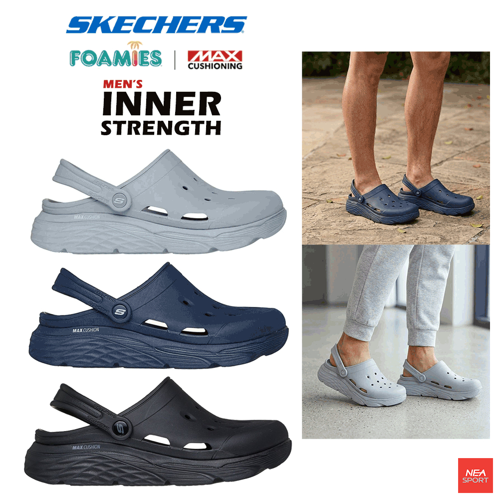 [ลิขสิทธิ์แท้] SKECHERS Foamies Max Cushioning - Inner Strength รองเท้าแตะรัดส้นผู้ชาย สเก็ตเชอร์ แท้