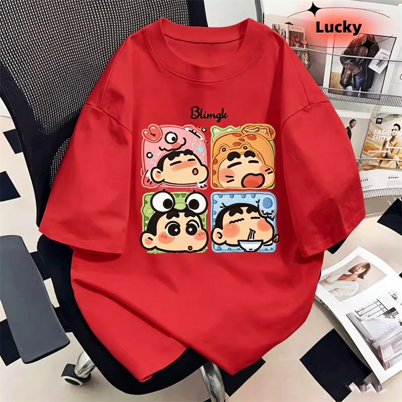 เสื้อยืดลายชินจัง｜ทรงหลวม｜คอวงกลม｜แขนสั้น｜ใส่สบาย｜ไซส์M-3XL｜ส่ง24ชั่วโมง ﻿ 4.11 ราคา ถูกที่สุด ดีลบีเคเค แกลเลอรีภาพที่ 4