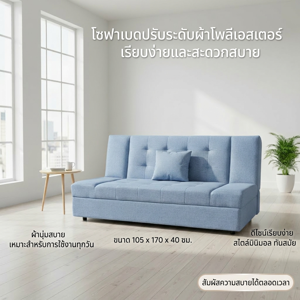 Queencosy โซฟา โซฟานั่งนอนได้ โซฟานั่งนอน โซฟาปรับนอน โซฟาปรบนอนได้ ผ้าโพลี (RCII) รับประกันสินค้า