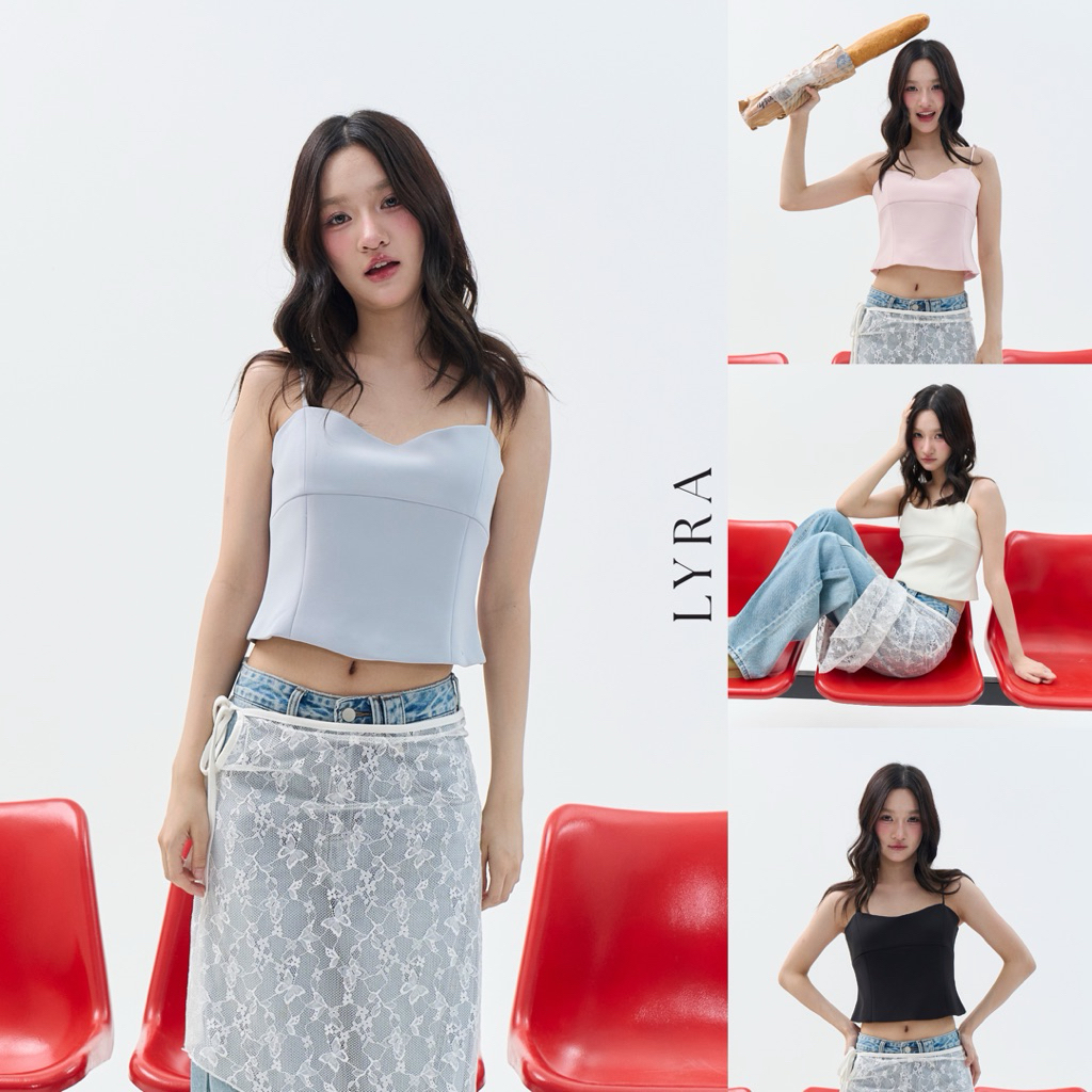 LYRA TOP (เฉพาะเสื้อ) เสื้อสายเดี่ยวน่ารักแบบลูกคุณ ผ้านิ่มอัดกาว อยู่ทรงสวย พร้อมซับในทั้งตัว ซิปหลังใช้งานง่าย