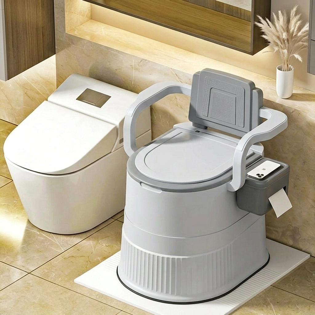 LESS ส้วมเคลื่อนที่ ห้องน้ำพกพา สามารถรับน้ำหนักได้ 250กก ผู้สูงอายุ คนท้อง มีราวจับและพื้นกันลื่น