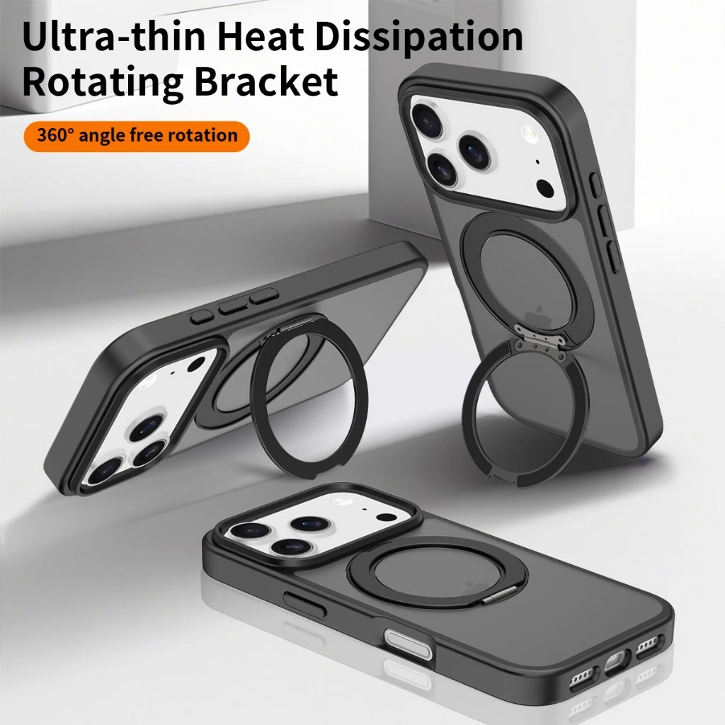 SUPHIAR for iPhone 17 Pro Max เคส 16 15 14 13 หมุน 360° มีขาตั้ง ใสกึ่งทึบ กันกระแทก ชาร์จไฟแม่เหล็ก แข็งแรง แบบผิวด้าน