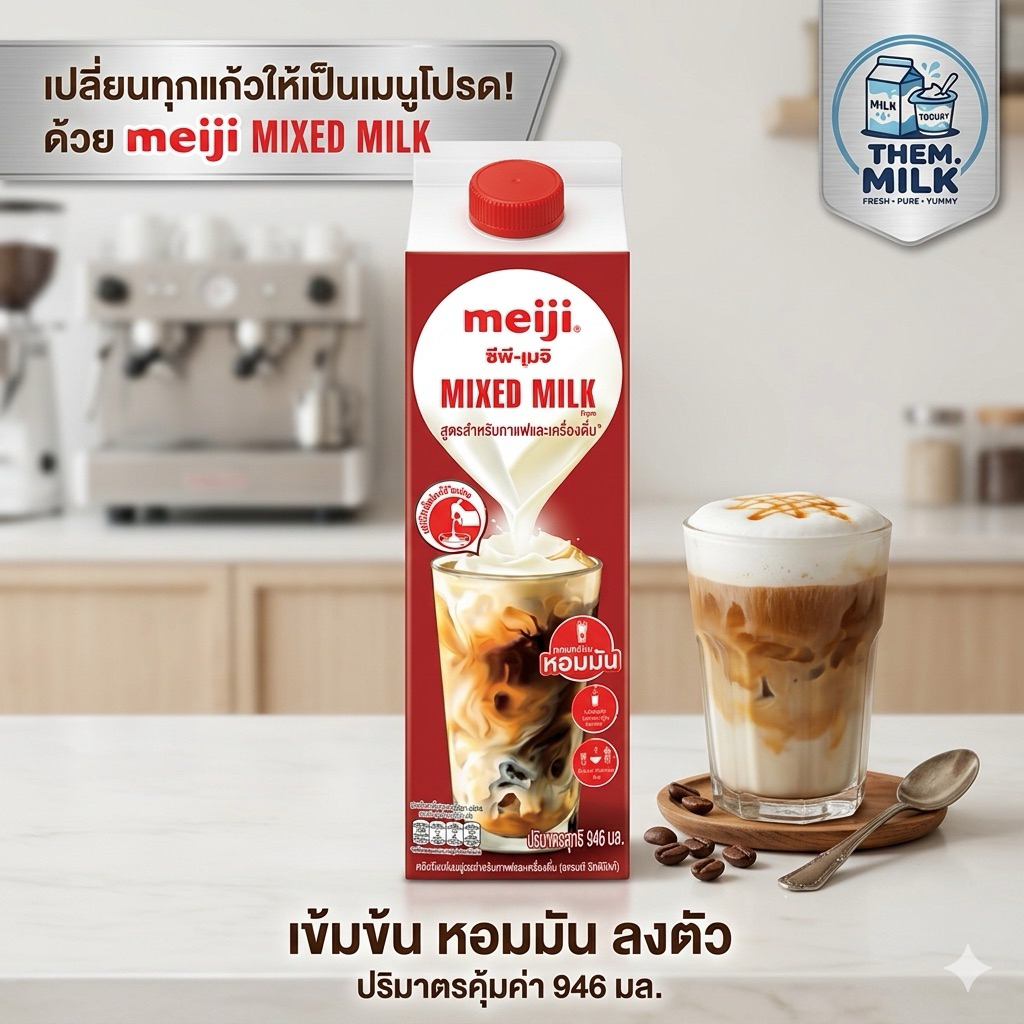 Meiji เมจิ มิกซ์มิลค์สูตรสำหรับกาแฟและเครื่องดื่ม 946มล.