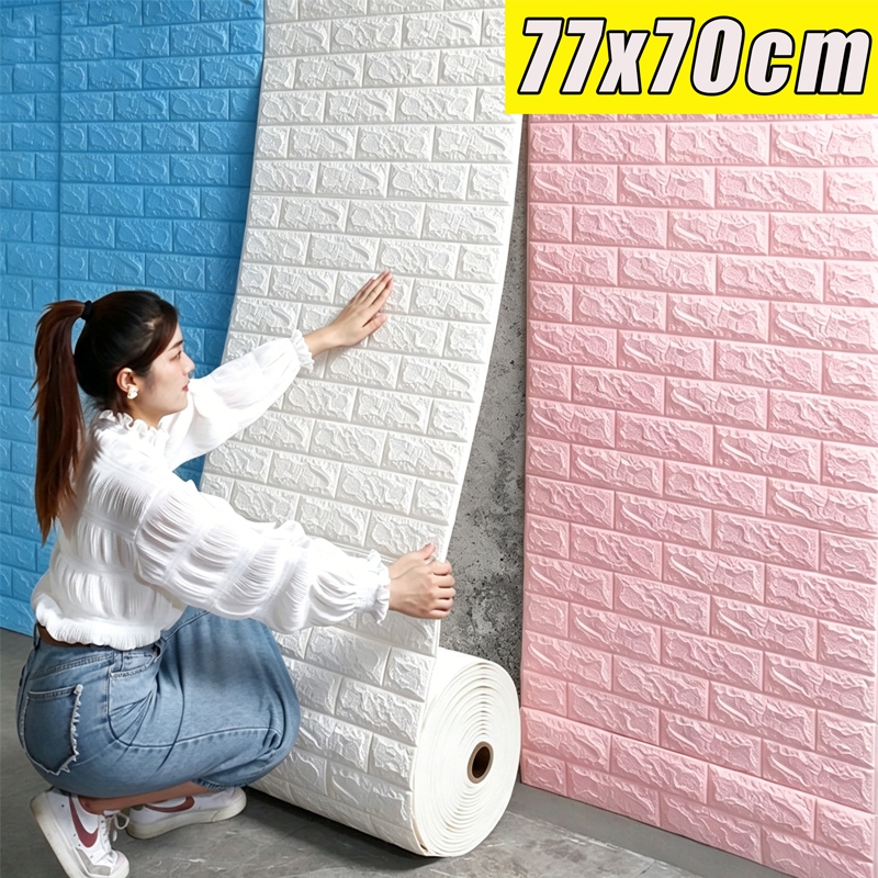 70x77 ซม วอลเปเปอร์ติดผนัง 3D สติกเกอร์ติดผนัง วอลเปเปอร์ลายอิฐมีกาวในตัว ติดง่าย ติดง่าย กันน้ำ กันชื้น พร้อมส่งในไทย