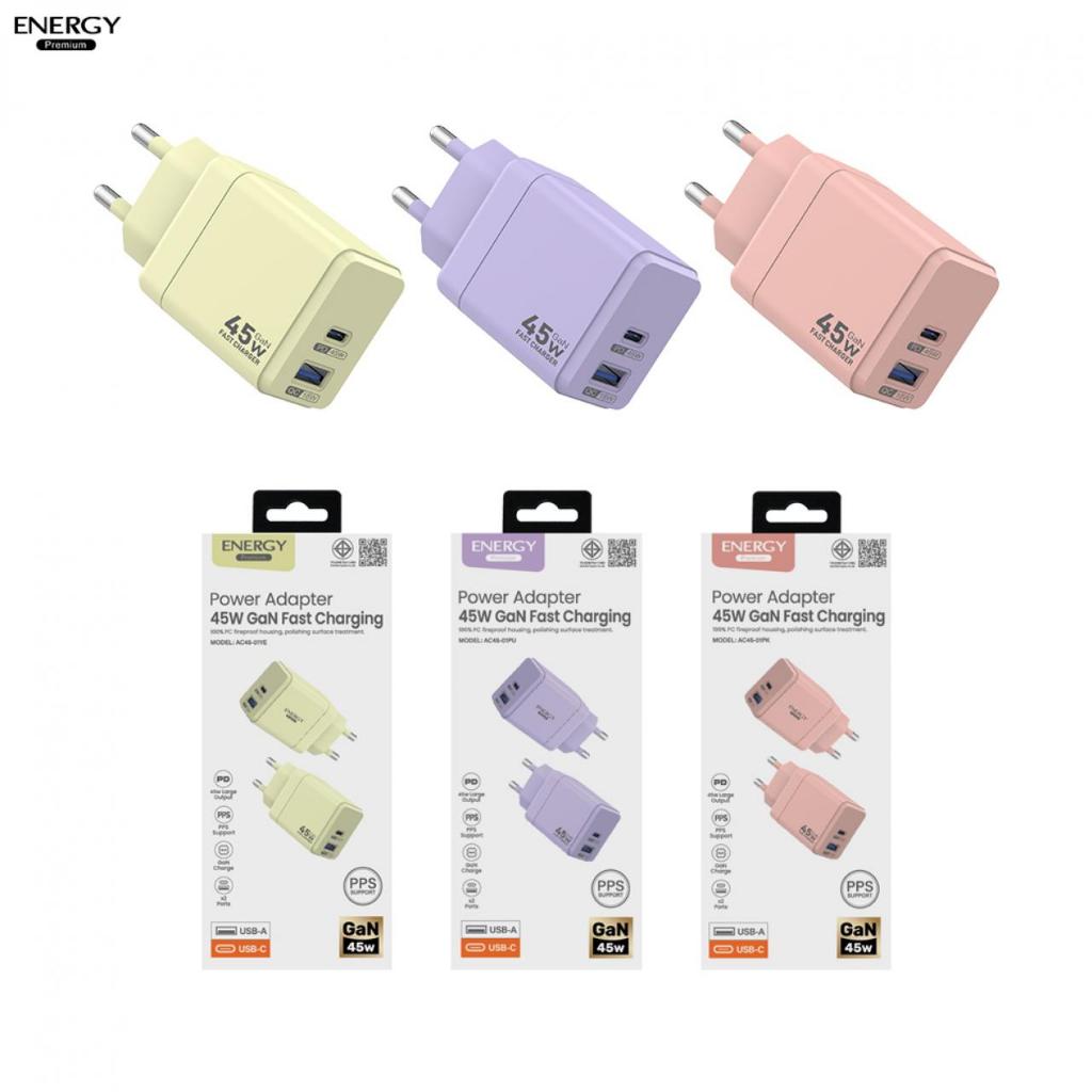 หัวชาร์จ GaN 45W PD Fast Charging 2 Port (PD 45W + USB 18W)  รองรับระบบ PD (Power Delivery) และ PPS