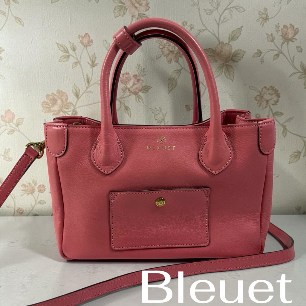 Bleuet Hand Bag Pink Leather Classic 2Way Shoulder Japan