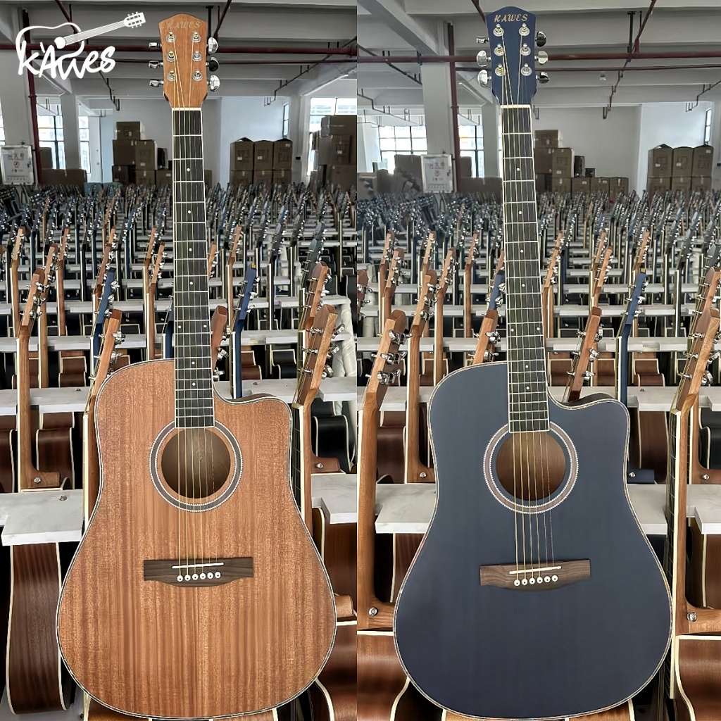 （ของขวัญคือ บัตรรับประกัน 1เดือน） KAWESกีต้าร์โปร่ง ขนาด41นิ้ว ไม้Sapele งานดีสวย เล่นง่ายคอเล็ก เซ็ตอัพปรับทัชชิ่งฟรี