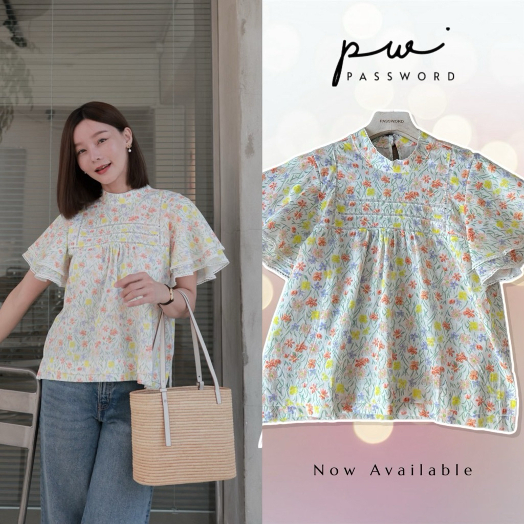PW | PASSWORD 0186 🔖 เสื้อแขนระบาย ผ้าคอตตอน