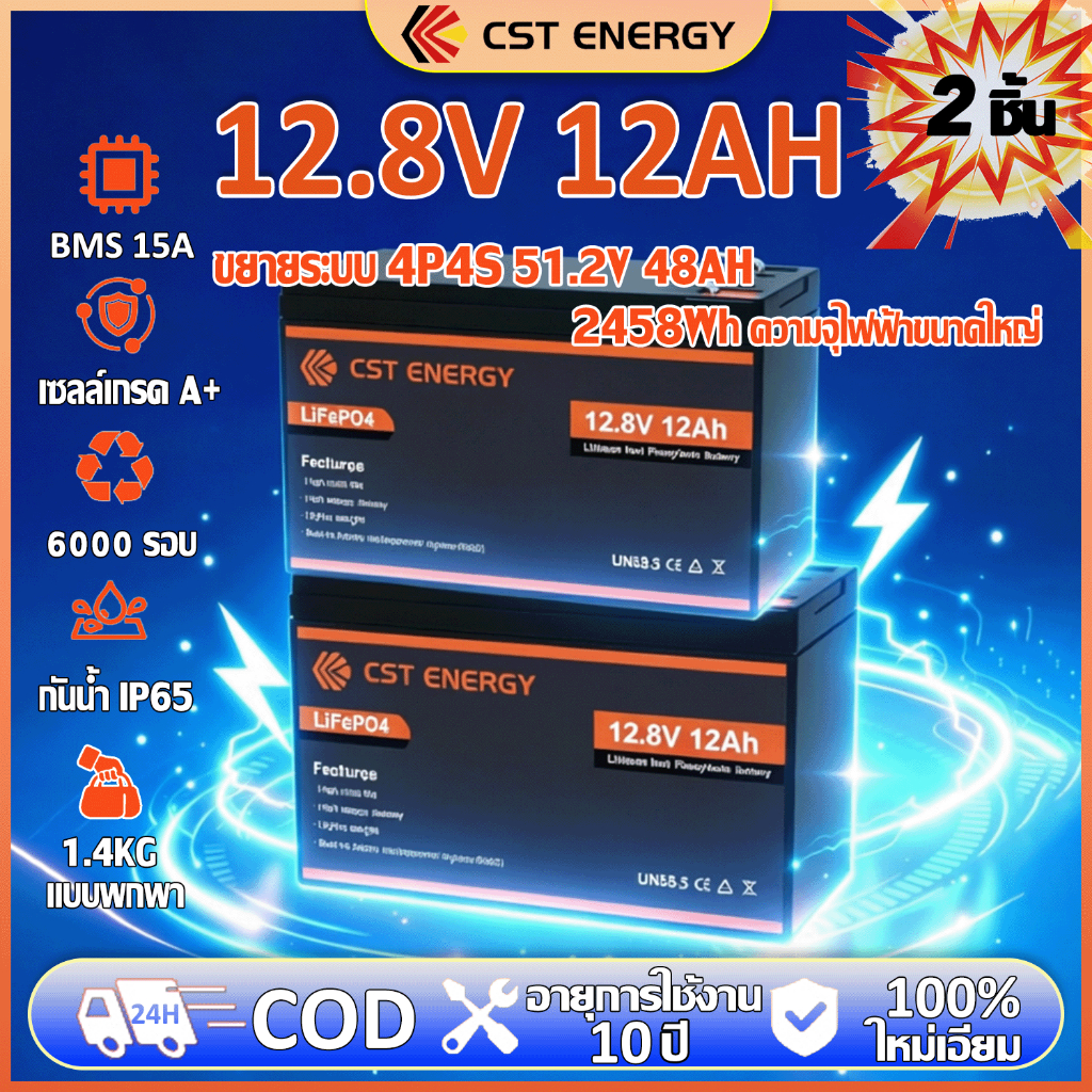 2 ชิ้น Lifepo4 Battery 12.8V 12Ah แบตเตอรี่ เซลล์เกรด A โซล่าเซลล์ แหล่งไฟฉุกเฉิน 4P4S แบตลิเธียม 25