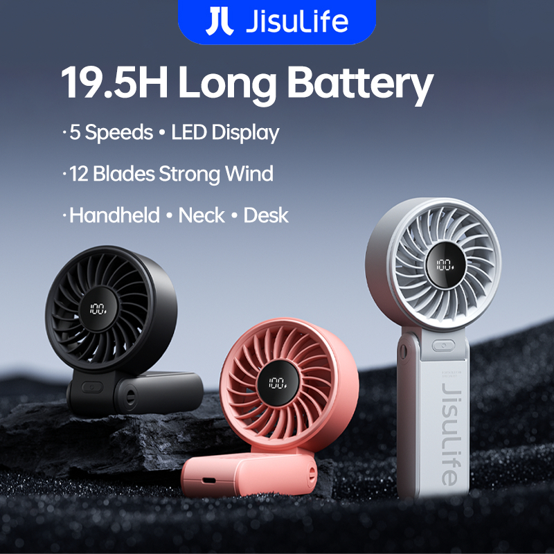 JisuLife Handheld Fan Life7 Mini Fan Portable Rechargeable Fans 5000mAh 19.5h Cooling Time Foldable Hand Fans with 5 Gea ราคา ถูกที่สุด ดีลบีเคเค