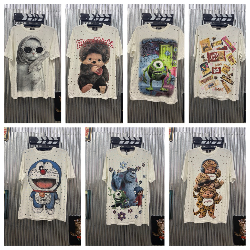 BKK014 รีดเพชร_เสื้อยืดฟอกสีขาว_ oversized อก44-46ย28