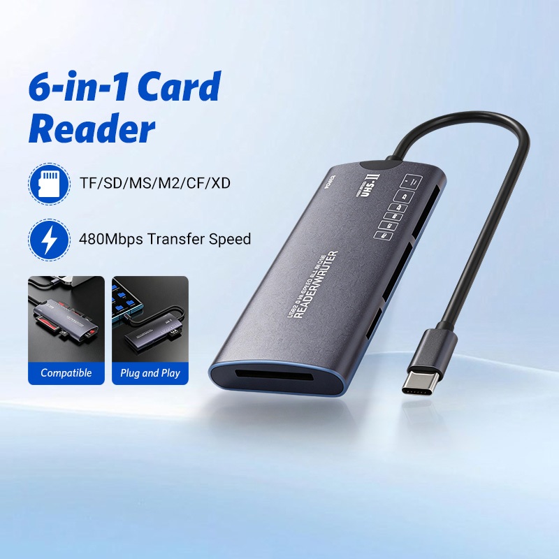 อะแดปเตอร์ฮับ 6 in 1 Type-c/USB อินเตอร์เฟซ  เหมาะสําหรับทุกรุ่น รองรับ SD+TF+XD+CF+M2+MS