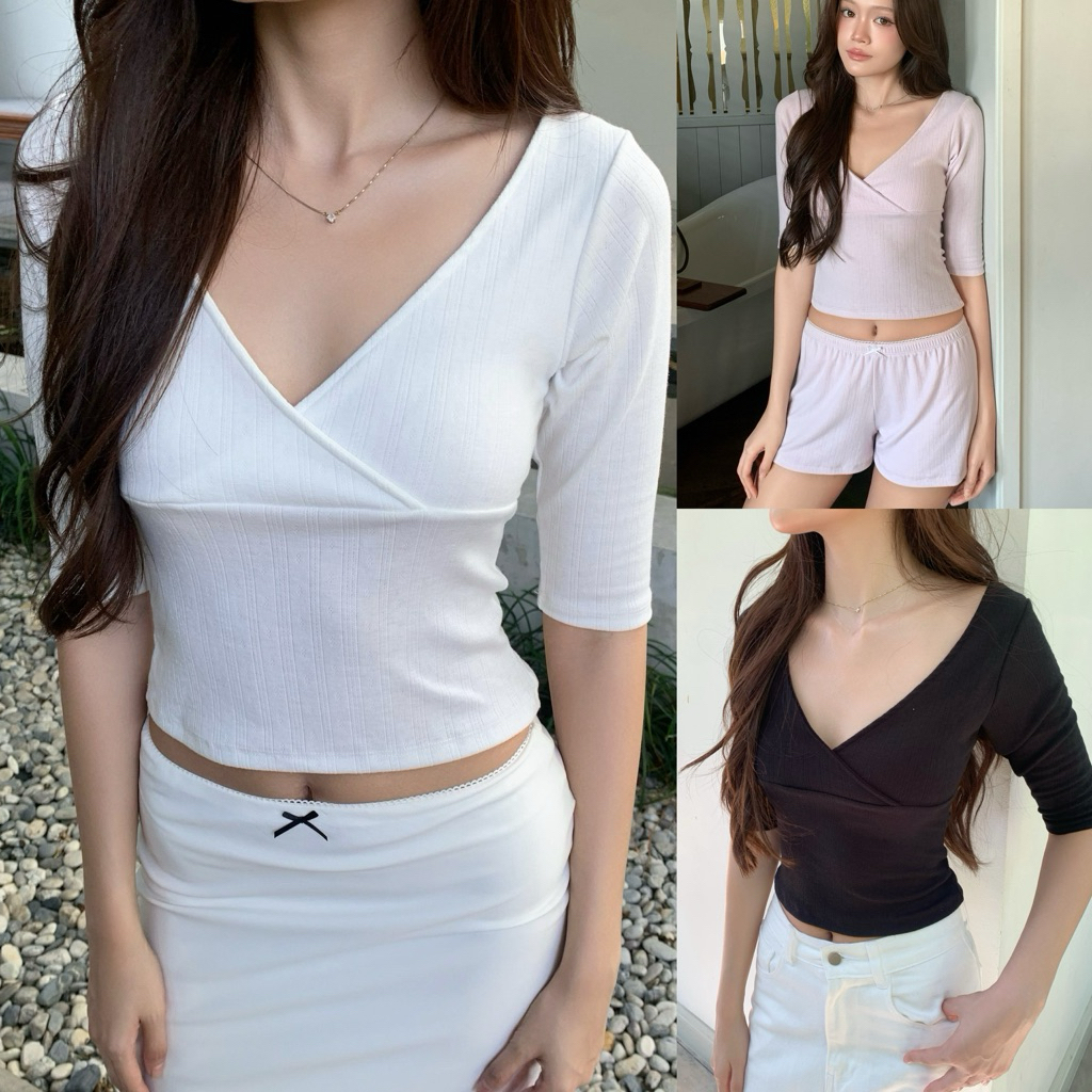 BEMYCHICเสื้อคอวีแขนสามส่วน รุ่น Malia Top