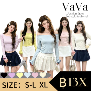 VaVa【ในสต็อก】เสื้อยืดแขนยาวกันแดดสำหรับฤดูร้อนรุ่นใหม่ คอปกระบาย และเอวเข้ารูป