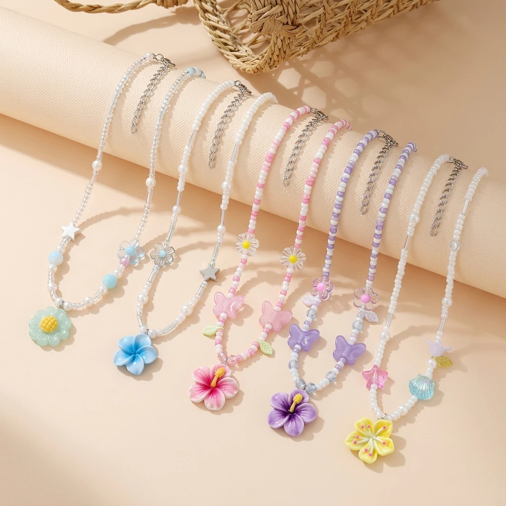 พร้อมส่งจากไทย สร้อยคอลูกปัด สร้อยไปทะเล สร้อยหางปลา สร้อยหอย สร้อยดอกไม้
