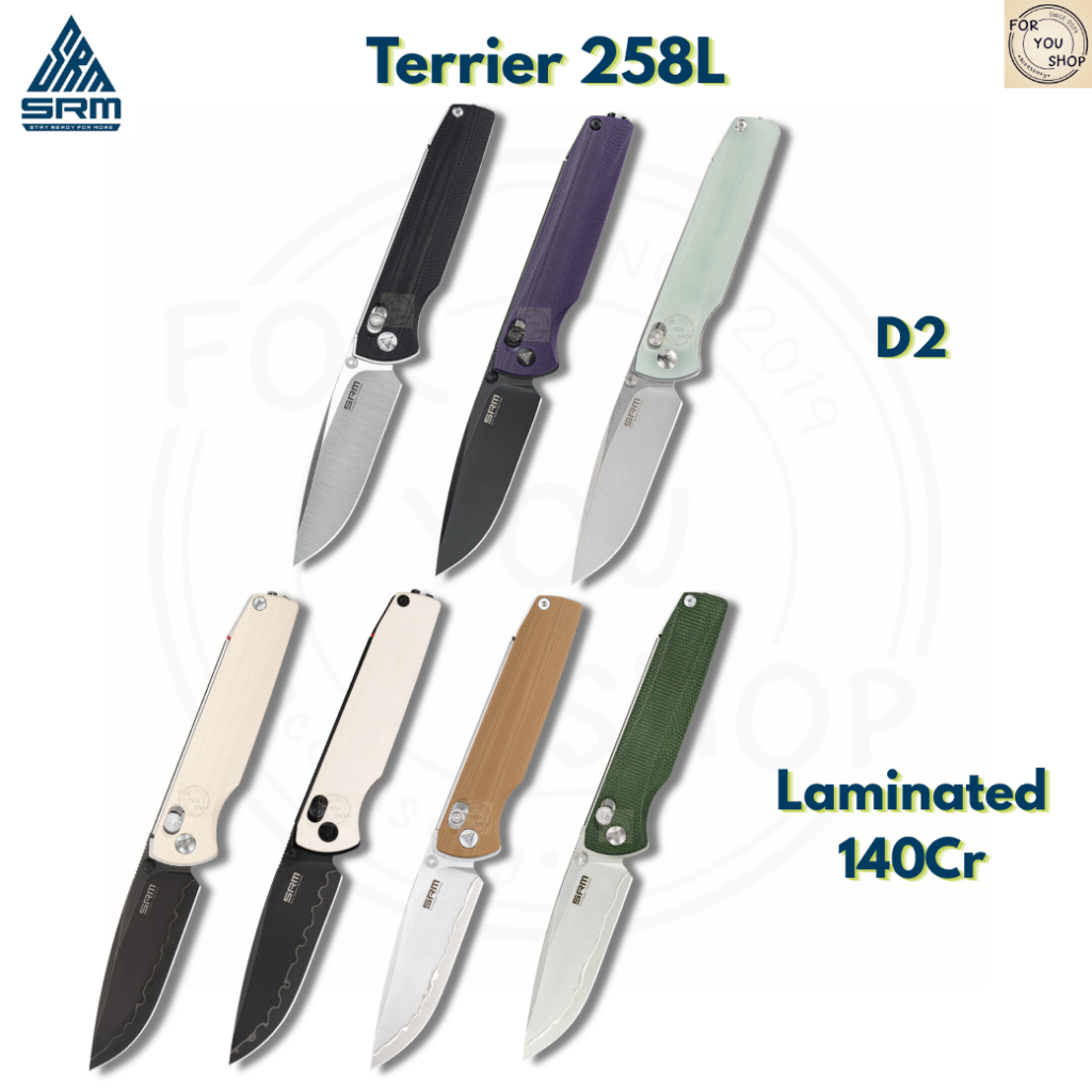 มีดพับ SRM Terrier 258L ใบมีด D2 / 140Cr Laminated 3.65 นิ้ว ด้าม G10 / Micarta ระบบ Crossbar Lock