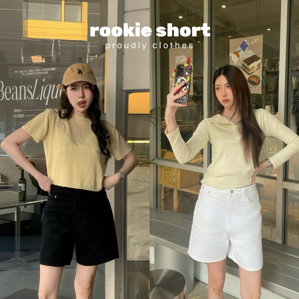 Proudly - rookie short กางเกงยีนส์ขาสั้นสองส่วน เอวสูงขากระบอก(ป้ายproudlyพร้อมส่ง)