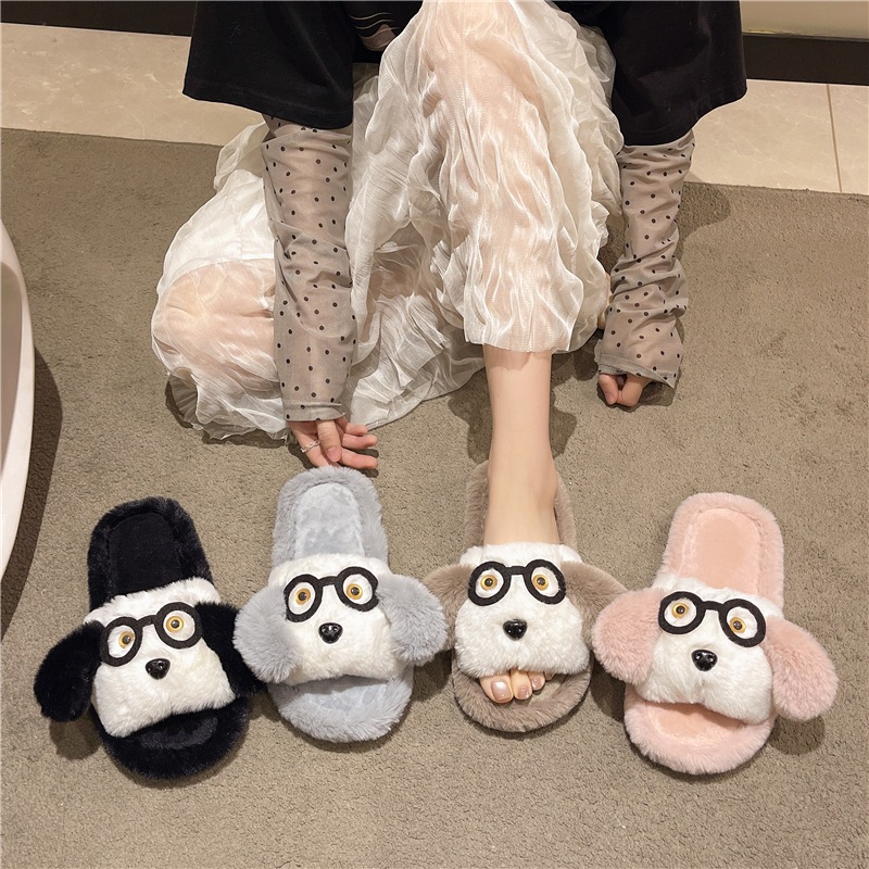 🎀สินค้าใหม่🎀รองเท้าสลิปเปอร์หน้าหมาใส่แว่น รองเท้าแตะใส่ในบ้าน ผ้าขนนุ่มใส่สบาย รุ่น SH-1-38