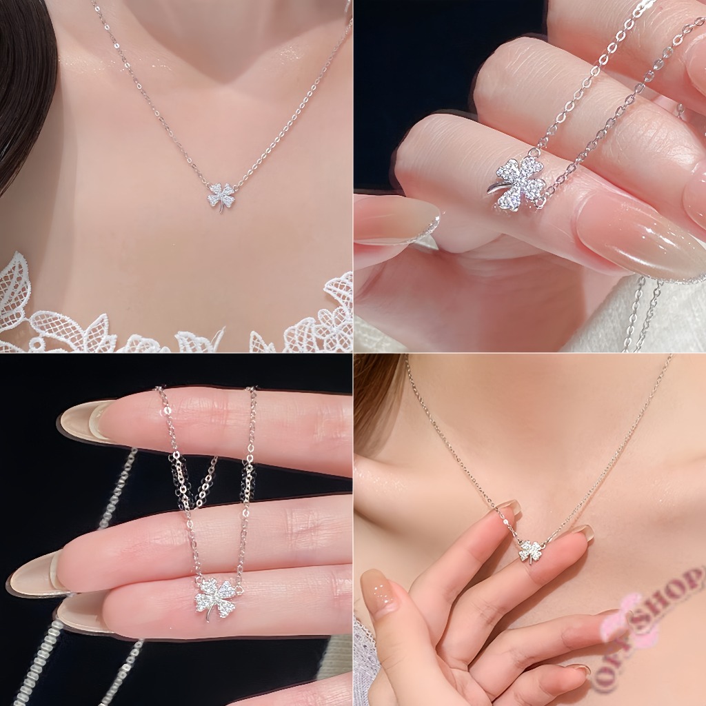 OFF SHOP 🥻New 2026 สร้อยคอ จี้ใบโคลเวอร์สี่แฉก สไตล์มินิมอล ประดับเพชร สร้อยคอสายบาง เครื่องประดับแฟชั่น'  BRL-25