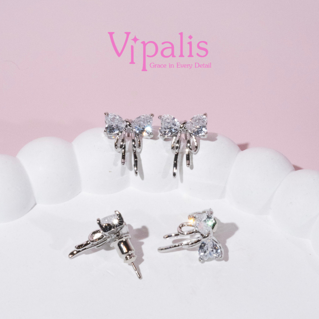 Vipalis พร้อมส่ง ต่างหูโบว์คริสตัลไข่มุก | Bow Pearl Crystal Earrings | Post Pin Silver 925