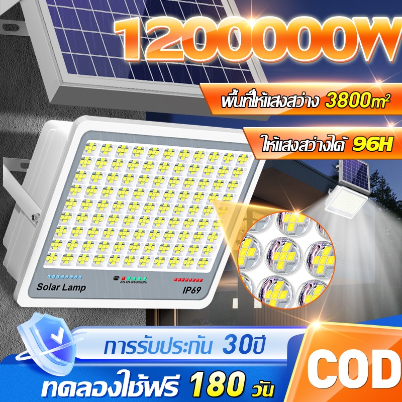 【ซื้อ 1 แถม 1】ไฟโซล่าเซลล์ ไฟโซล่าเซล 10000W LED Solar Light IP67กันน้ำ กันฟ้าผ่า จับเวลาระยะไกล สายไฟ10ม