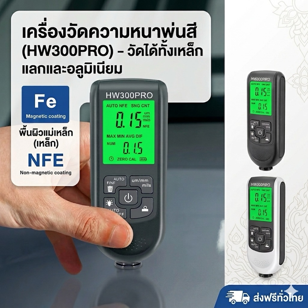 HW300PRO เครื่องวัดความหนาสี อเนกประสงค์ แบบมืออาชีพ Fe / NFe