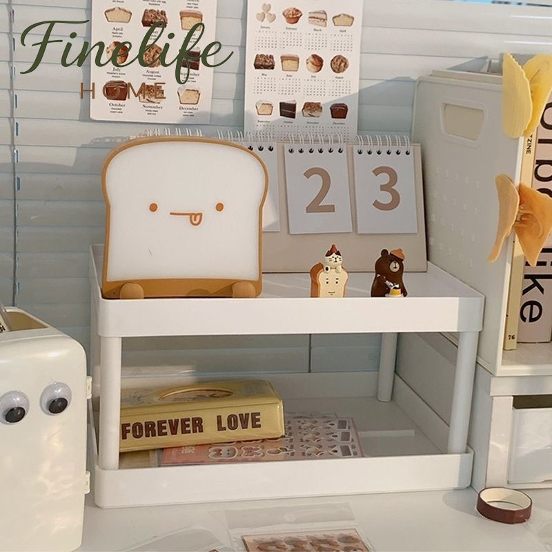 Finelife ชั้นวางของ2ชั้น ที่จัดเก็บเครื่องเขียนบนโต๊ะทำงาน รับน้ำหนักได้ดี ประหยัดพื้นที่ ถอดประกอบได้
