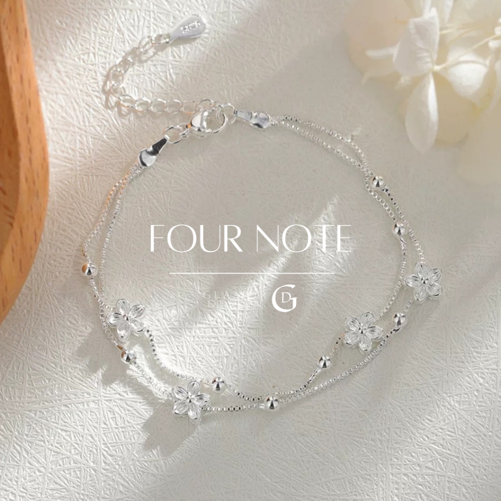 GLAMOR✨ข้อมือเงิน Four Note กำไลข้อมือดอกไม้สองชั้น กำไลแฟชั่น กำไลข้อมือสองชั้น