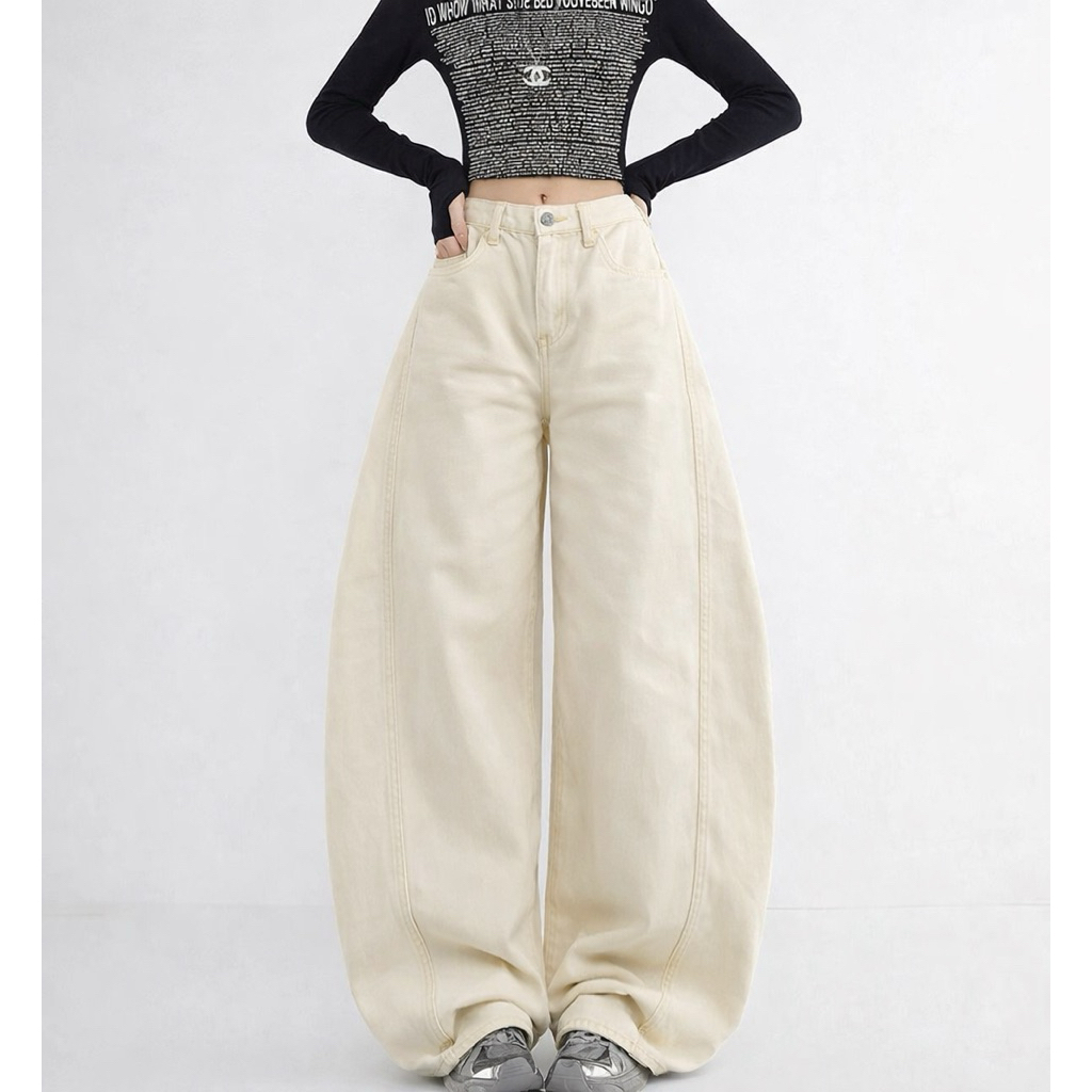 #502-1 (XS-9XL) jinjeans Barrel baggy Jeans ปลายขา 12-13.5 กางเกงยีนส์ทรงหลวม กระบอกใหญ่ ขากว้าง