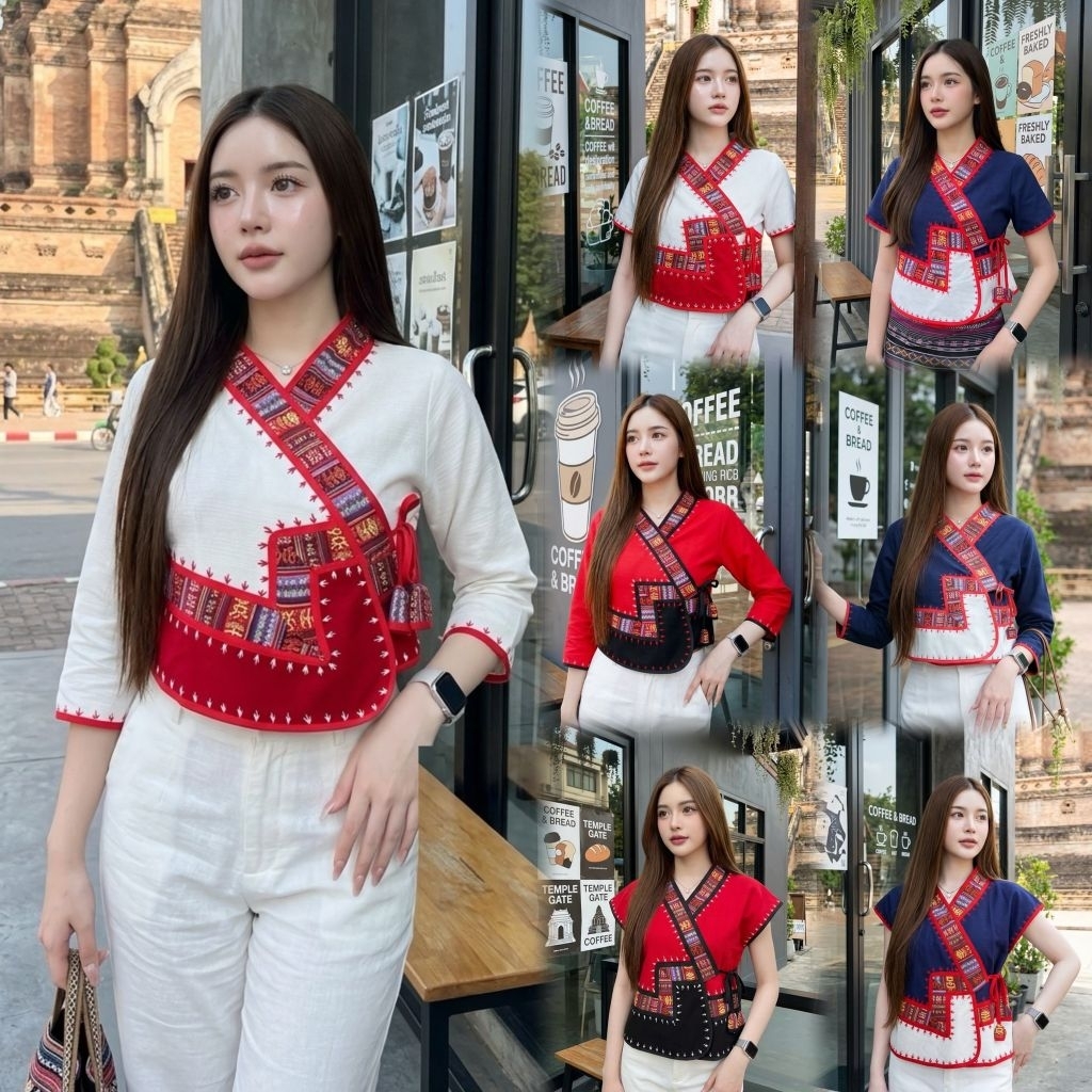 เสื้อพื้นเมืองผู้หญิง ดีไซน์ล้านนาร่วมสมัย รุ่น พราวเวียง