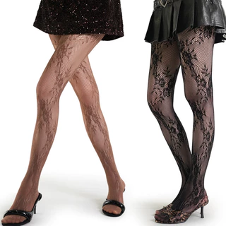 แฟชั่นสีทึบลูกไม้ Fishnet ถุงน่องถุงน่องสตรีสไตล์โลลิต้าญี่ปุ่น