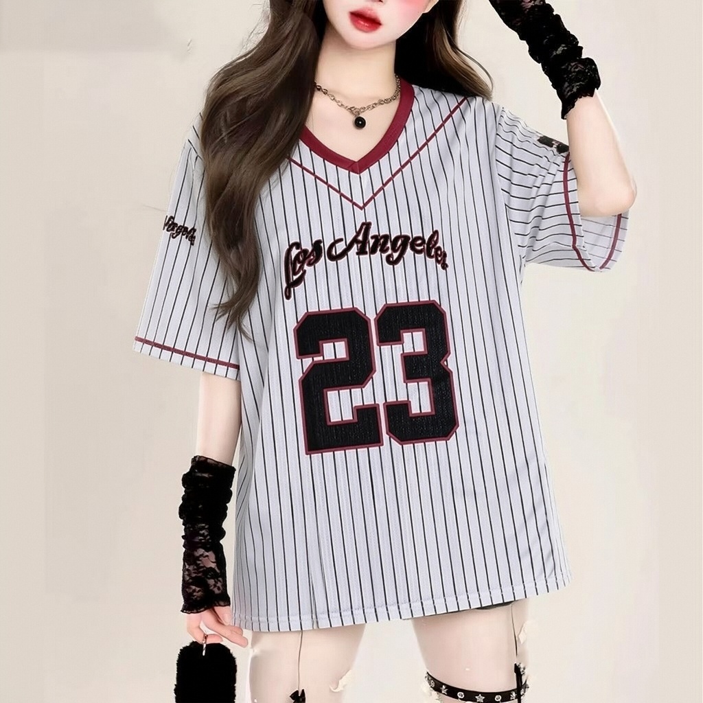 เสื้อยืดเบสบอลคนอ้วนไซส์ใหญ่สำหรับผู้หญิง oversize เสื้อผ้าวัยรุ่น เสื้อกีฬาทรงสเก็ต ฮิปฮอป ลําลองทรงหลวมสไตล์​เกาหลี