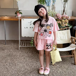 PRINCESS KESLI ชุดเซ็ทเด็ก แฟชั่นเด็ก เสื้อแขนสั้นกางเกงขาสั้น ลำลองกีฬา 2ชิ้น สไตล์เกาหลี ฤดูร้อน 2-12 ปี