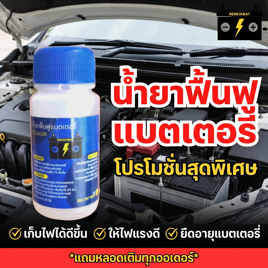 Renewbat น้ำยาฟื้นฟูแบตรถยนต์ สำหรับดูแลแบตเสื่อม ใช้งานสะดวก เหมาะกับรถทั่วไป #46