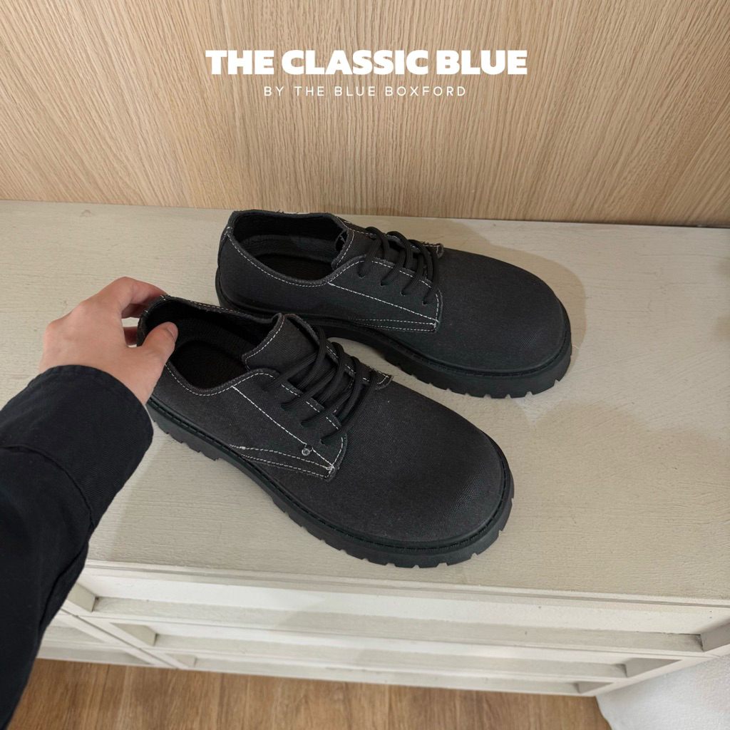 (พร้อมส่ง)The Classic blue - Canvas Black Lisbon Derby shoes รองเท้าหนังเดอร์บี้ - ไซส์ใหญ่สุด 46 ยาว 28.5 ซม.