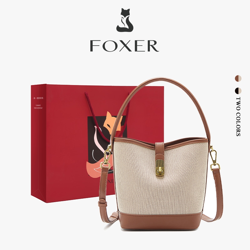 FOXER กระเป๋าโท้ทสะพายไหล่ สไตล์เกาหลีสำหรับผู้หญิง กระเป๋าทรงถังความจุขนาดใหญ่ แฟชั่นใหม่