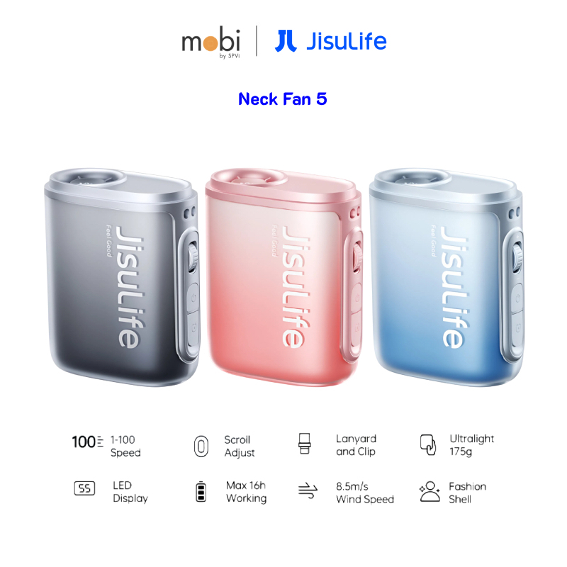 JisuLife Neck Fan Life5 พัดลมพกพา พัดลมแบบสายคล้องคอ แบต 4500mAh ใช้งานได้ 16 ชั่วโมง