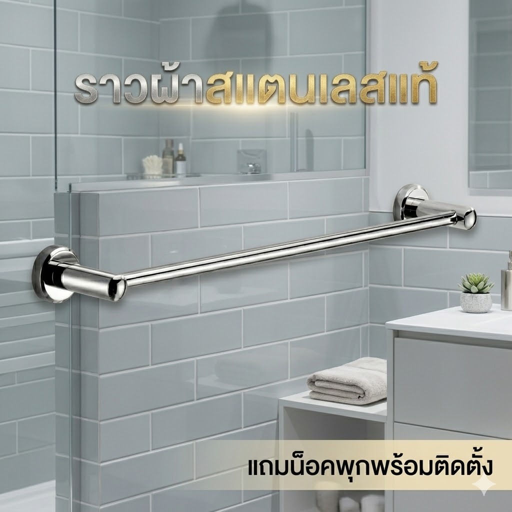 [ถูกมาก!] ราวผ้าสเเตนเลส304 ราวเเขวนผ้าติดผนังสเเตนเลส304เเท้ ราวแขวนผ้าสีเงินสแตนเลส ขนาด 60 และ 75 cm.
