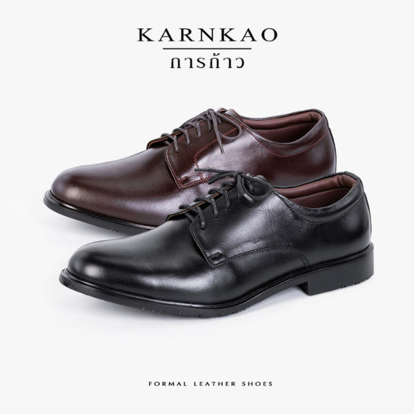 การก้าว รองเท้าคัทชูผู้ชาย หนังแท้ รองเท้าทางการ ผูกเชือก 5 รู สีดำ,น้ำตาลเข้ม รุ่น KK901 หัวมน