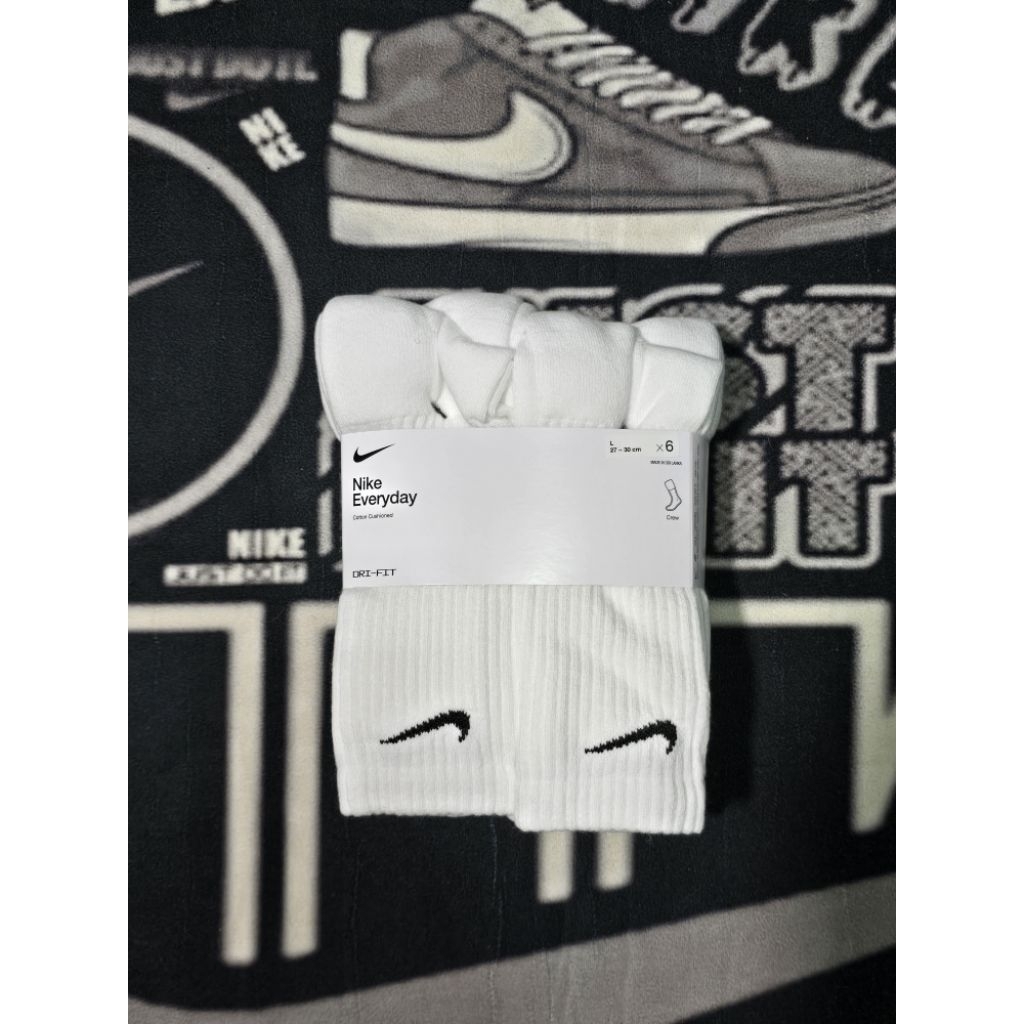 ถุงเท้า Nike Everyday Cushioned Crew (6 Pairs) Socks - White สีขาว ข้อยาว มือ 1 ป้ายไทย แท้💯