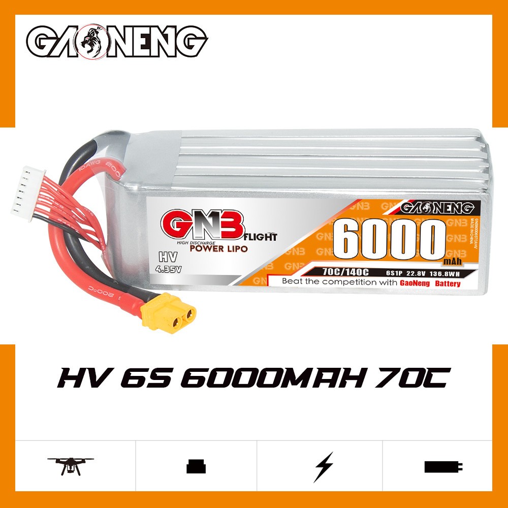 GNB GAONENG 6S 6000mah 22.8V 70C 140C XT90 LiPo Battery High Discharge Drone Helicopter RC Car Boat 
