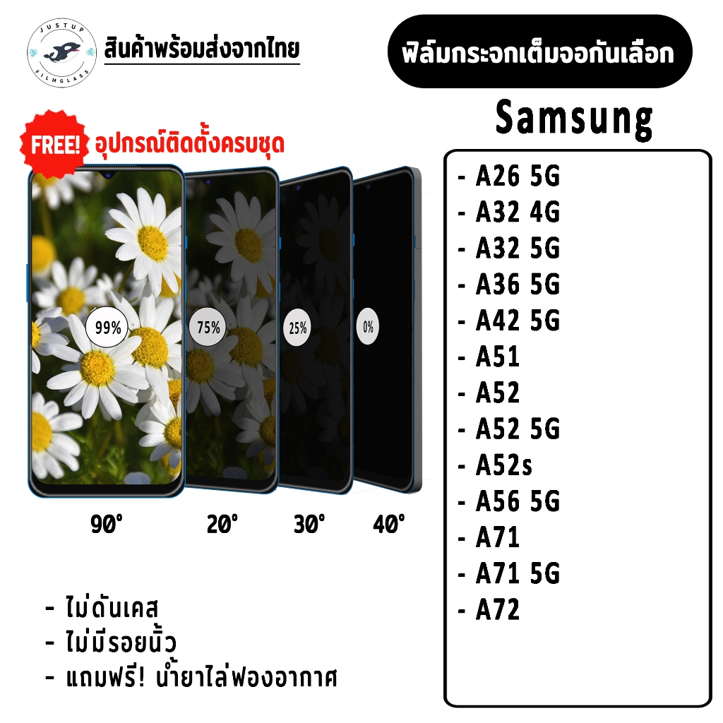 ฟิล์มกระจกนิรภัยกันเสือก รุ่น Samsung Galaxy A56 5G,A36 5G,A26, A52,A52 5G,A52s 5G,A72,A71,A71 5G,A5