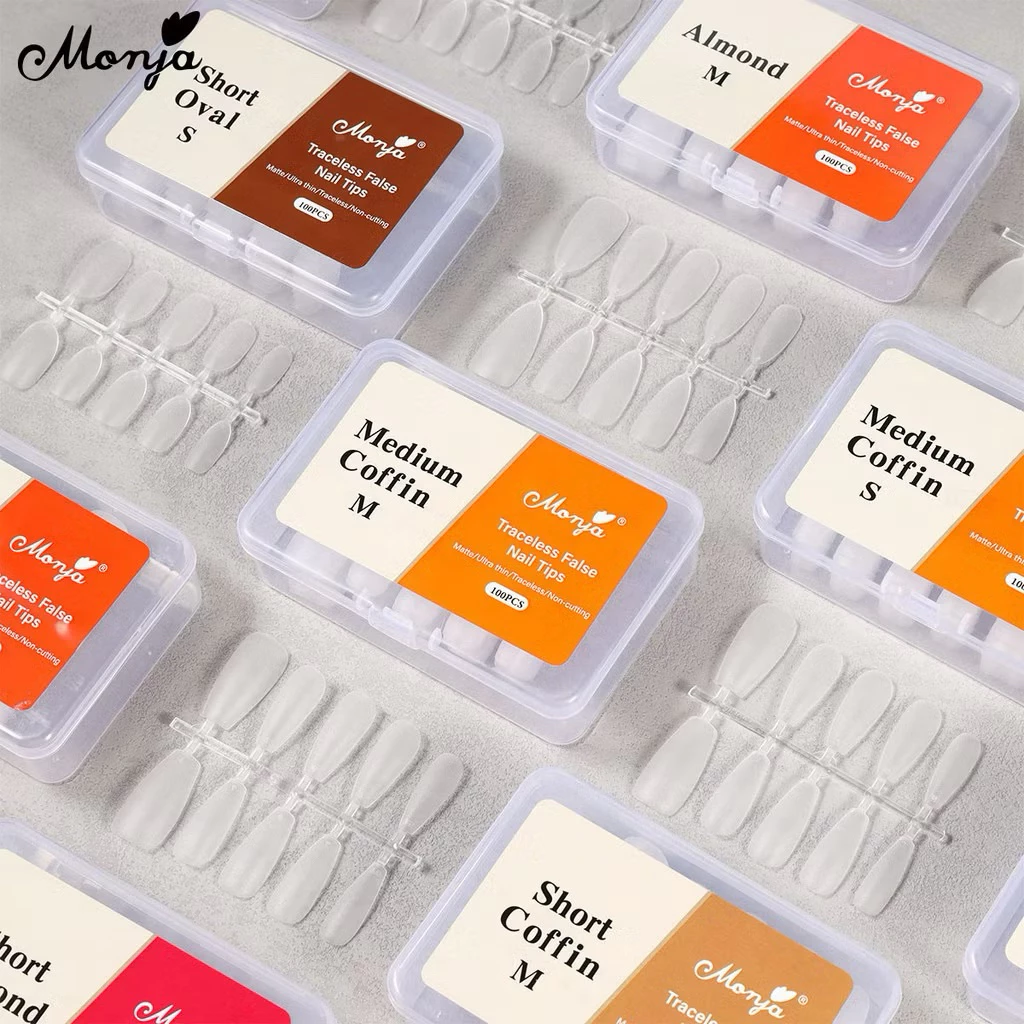 เล็บ PVC แบรนด์ Monja ขนาดไซส์ S-M ทรงสวย มีความยืดหยุ่น ใช้งานง่าย บรรจุ 100 ชิ้น/กล่อง