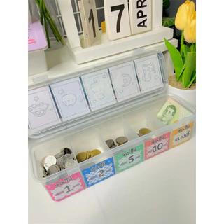 กล่องเก็บเหรียญ 4 ช่อง + ช่องแบงค์ | กล่องออมเงิน | ลายการ์ตูนสุดน่ารัก