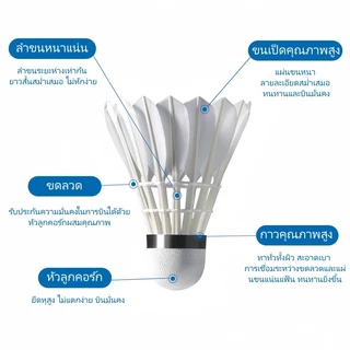 ลูกแบดมินตันคุณภาพสูง 12 ลูก ขนห่านแท้ สปีด76 หัวไม้คอร์ก 2 ชั้น เที่ยวบินมั่นคง รุ่น D20 ของ Hangyu